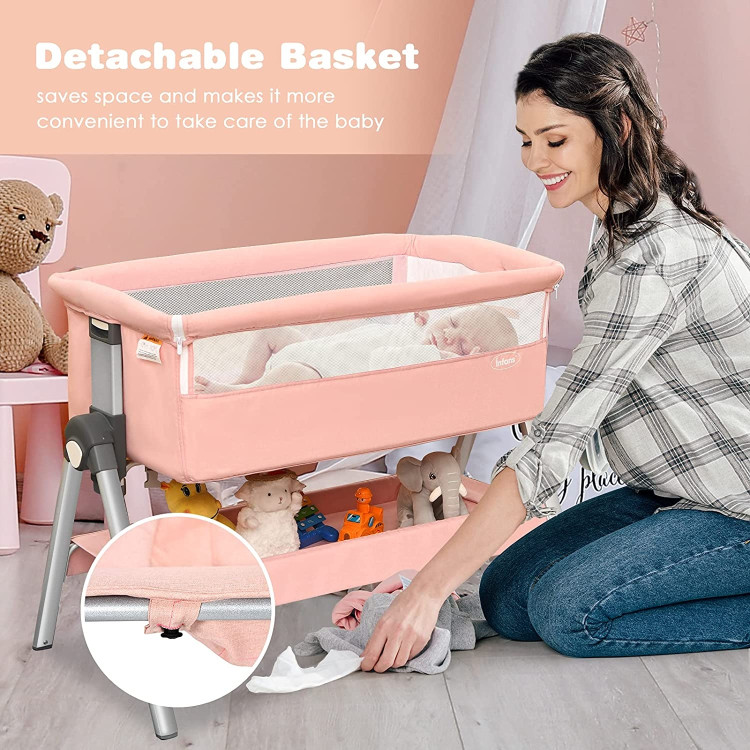 Portable Baby Bedside Sleeper with Adjustable Heights and Angle-PinkCostway Gallery View 6 of 10