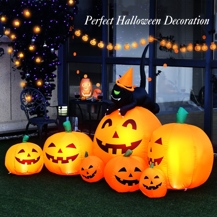 Halloween 7.5 Feet Inflatable Pumpkin Combo with Witch Black CatCostway Gallery View 9 of 12