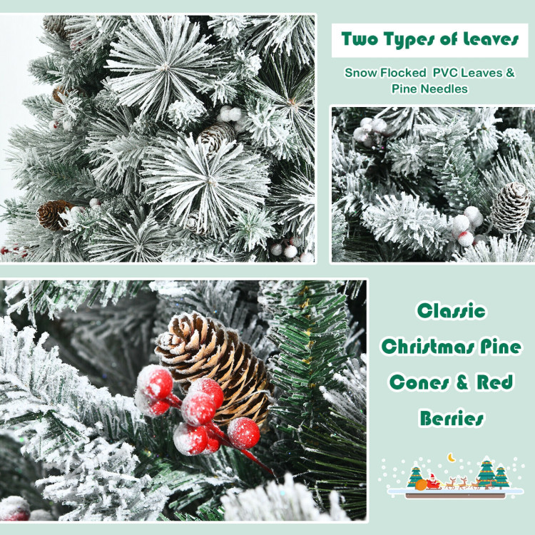 7 Feet Snow Flocked Christmas Tree with Pine Cone and Red BerriesCostway Gallery View 11 of 11