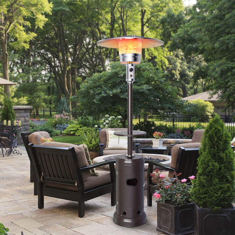 Outdoor Heater Propane Standing LP Gas Steel with Table & Wheels-BrownCostway Gallery View 2 of 10