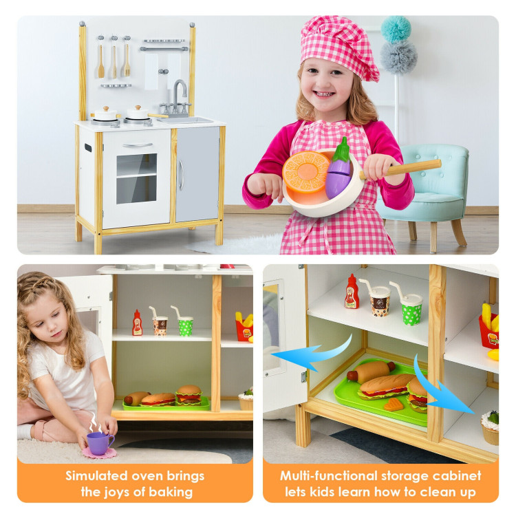 Kids Play Kitchen Set Toddler Pretend Cooking Set with Cabinet and AccessoriesCostway Gallery View 9 of 12