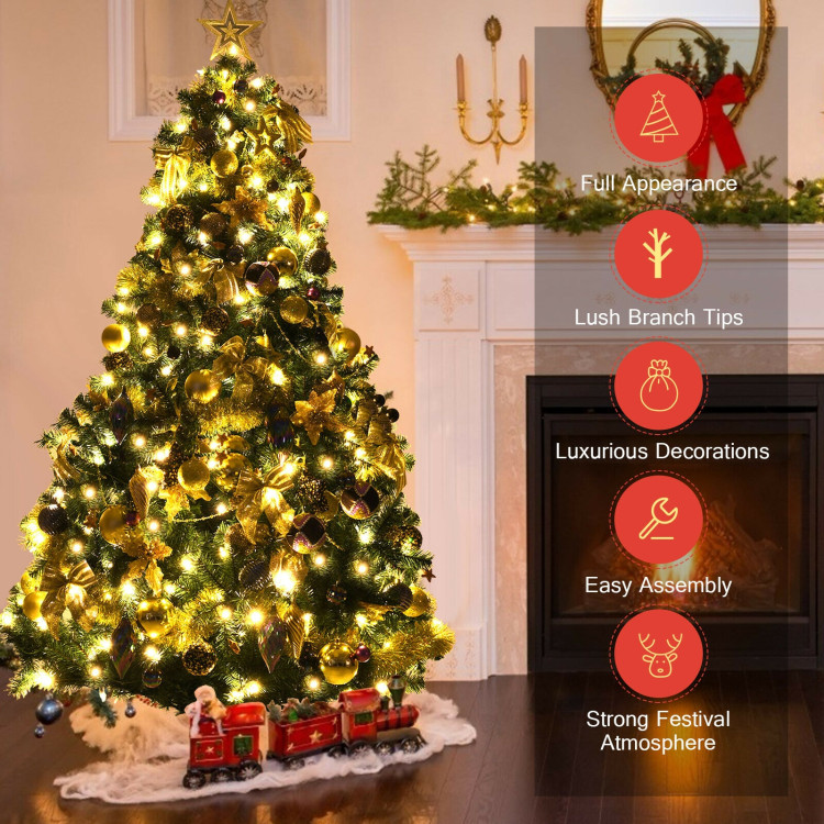 Pre-Lit Artificial Christmas Tree wIth Ornaments and LightsCostway Gallery View 11 of 13