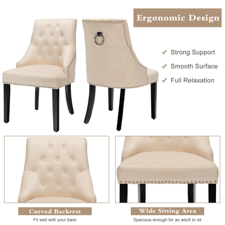 Modern Upholstered Button-Tufted Dining Chair with Naild Trim-BeigeCostway Gallery View 8 of 8