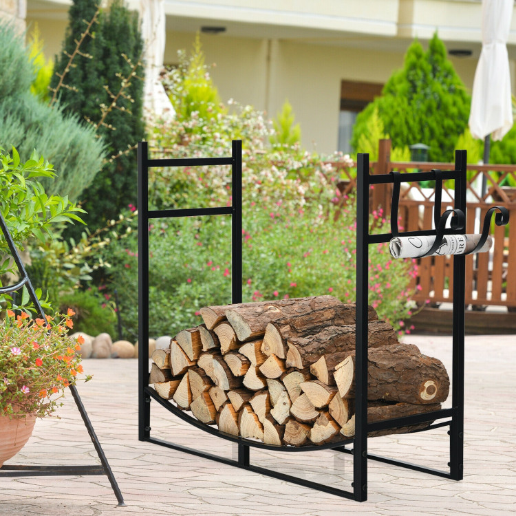 33 Inch Firewood Rack with Removable Kindling Holder Steel Fireplace WoodCostway Gallery View 7 of 12