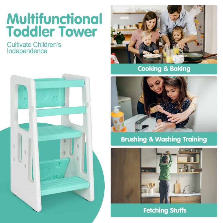 Kids Kitchen Step Stool with Double Safety Rails -GreenCostway Gallery View 6 of 11