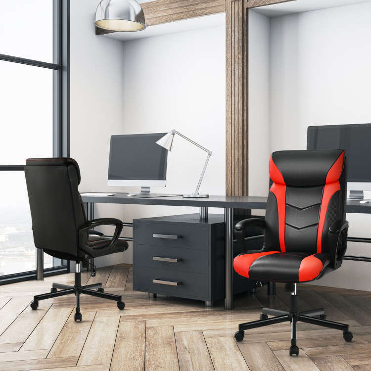 Swivel PU Leather Office Gaming Chair with Padded Armrest-RedCostway Gallery View 8 of 13