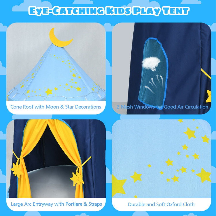 Indoor Outdoor Kids Foldable Pop-Up Play Tent with Star Lights Carry Bag-BlueCostway Gallery View 11 of 12