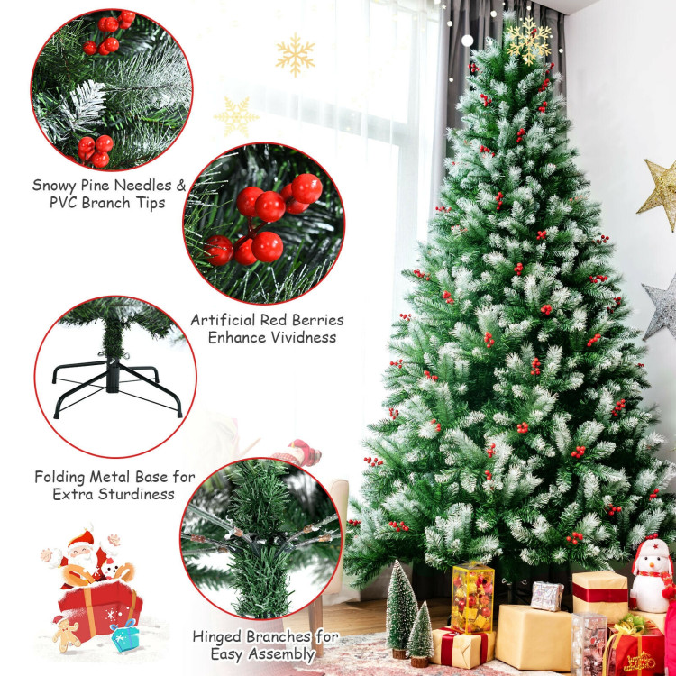 Artificial PVC Christmas Tree with Branch Tips and Metal Stand - Costway
