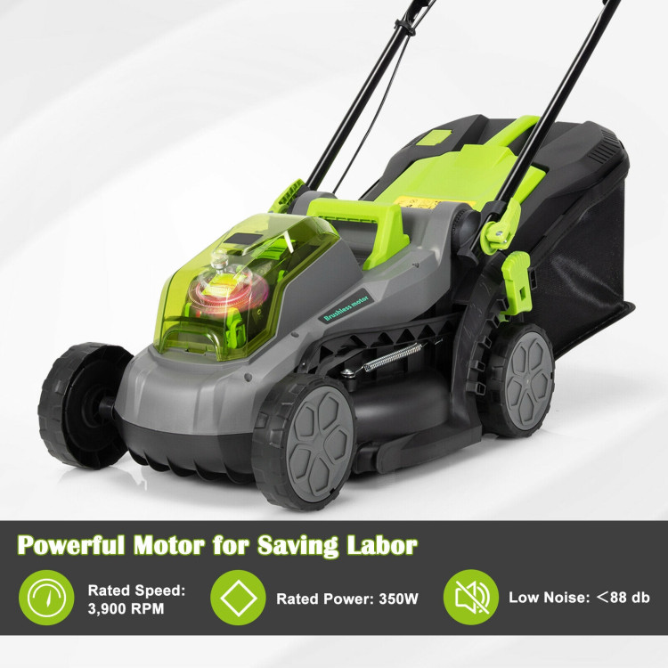 13 Inch Cordless Lawn Mower with Brushless Motor, 4Ah Battery and Charger-GreenCostway Gallery View 5 of 9