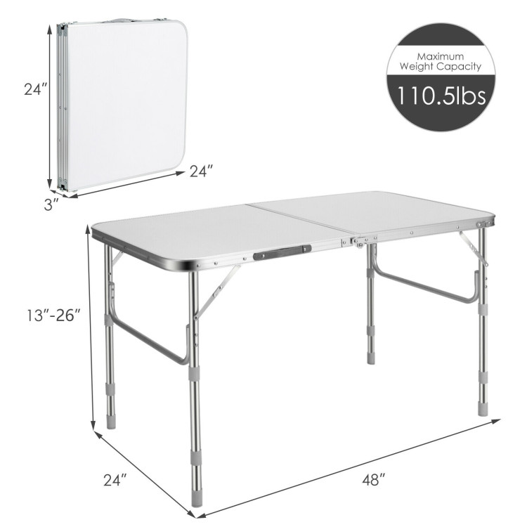 Set of 2 Folding Picnic Utility Table with Carrying Handle-WhiteCostway Gallery View 4 of 9