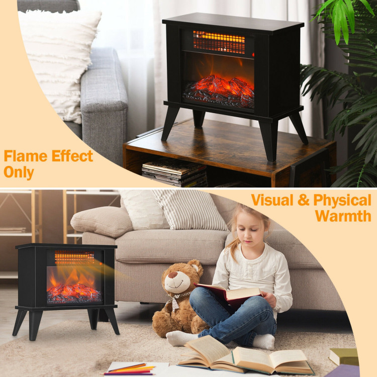 14 Inch Portable Electric Fireplace Heater with Realistic Flame Effect-BlackCostway Gallery View 9 of 12