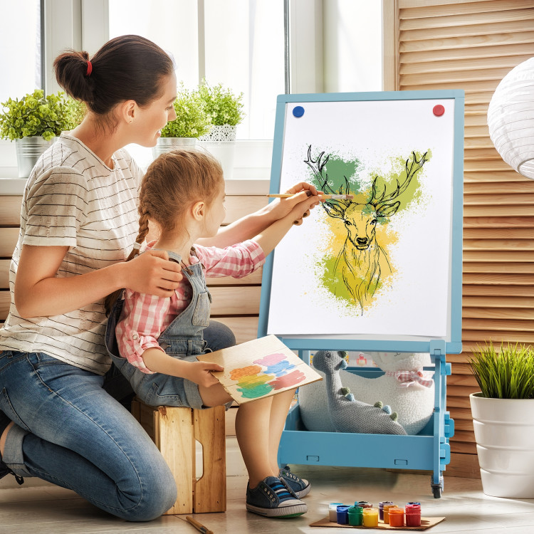 Multifunctional Kids' Standing Art Easel with Dry-Erase Board -BlueCostway Gallery View 2 of 10