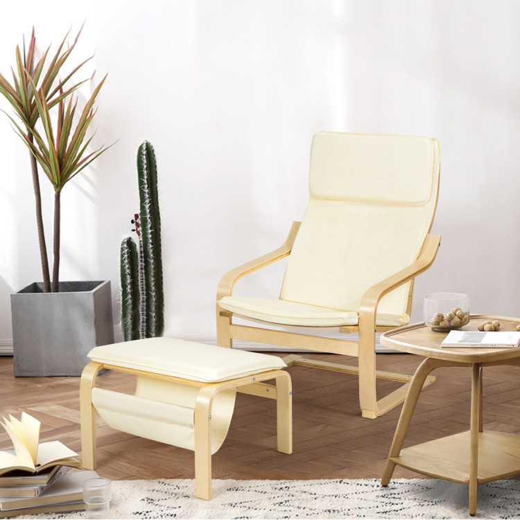 Relax Bentwood Lounge Chair  Set with Magazine Rack-WhiteCostway Gallery View 2 of 10