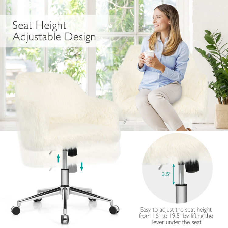 Modern Fluffy Faux Fur Vanity Office Chair for Teens Girls-BeigeCostway Gallery View 10 of 12