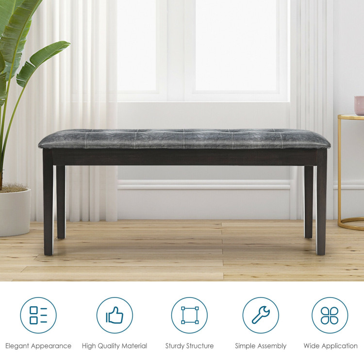 Upholstered Dining Room PU Bench Solid Wood Button Tufted-GrayCostway Gallery View 3 of 10