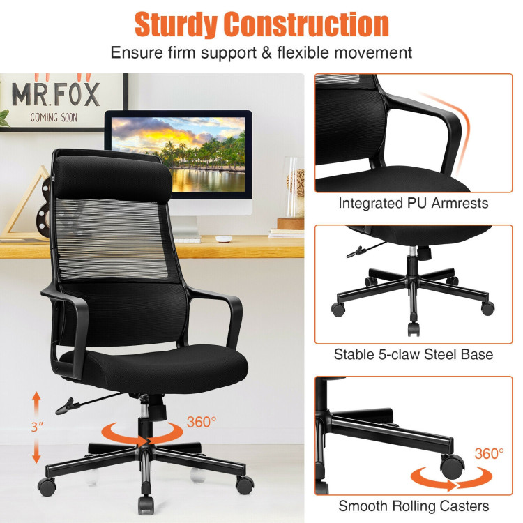 Adjustable Mesh Office Chair with Heating Support Headrest-BlackCostway Gallery View 3 of 10