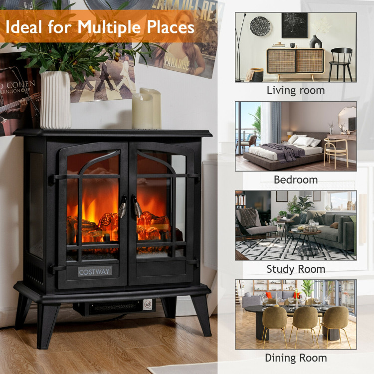 25 Inch Freestanding Electric Fireplace Heater with Realistic Flame effect-BlackCostway Gallery View 10 of 11
