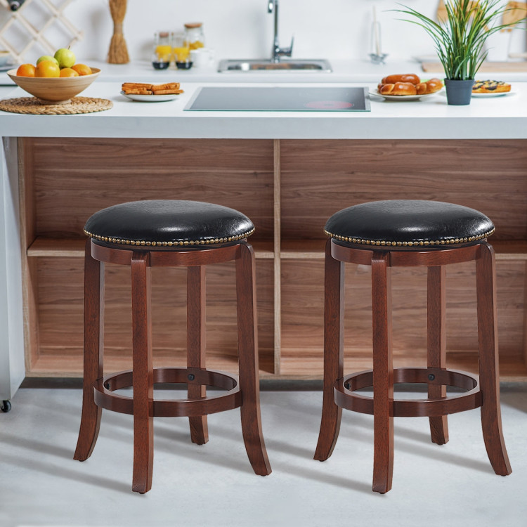 360 Degree Swivel Wooden Backless Bar Stool with Foot Rest and Cushioned Seat-24 inchesCostway Gallery View 8 of 9