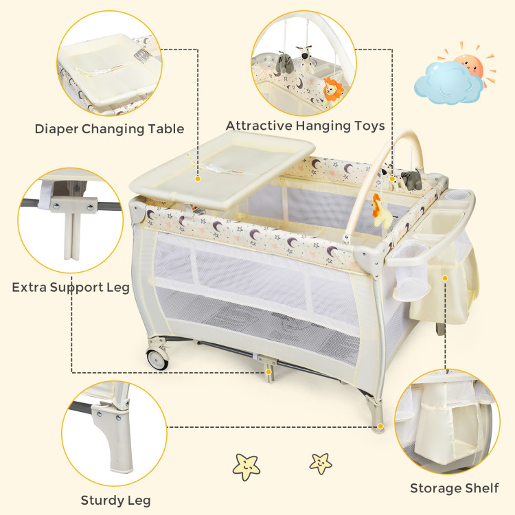 Portable Foldable Baby Playard Nursery Center with Changing Station-BeigeCostway Gallery View 9 of 10