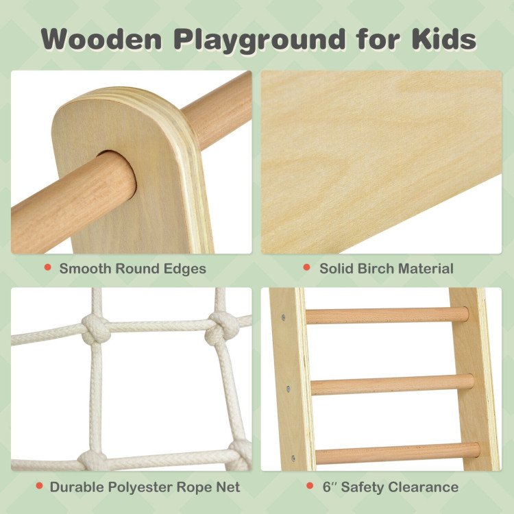 Indoor Playground Climbing Gym Wooden 8-in-1 Climber Playset for Children-NaturalCostway Gallery View 9 of 10