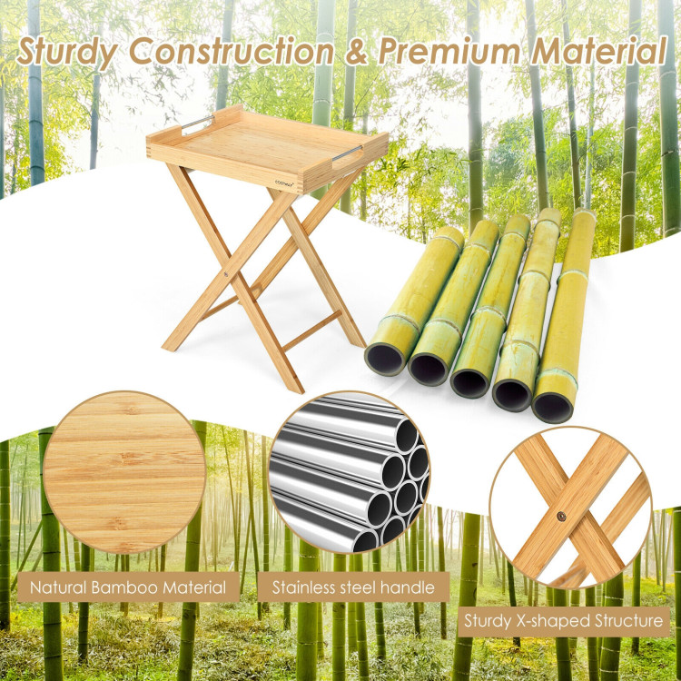 Bamboo Lipped Multi-Functional Snack Side Table-NaturalCostway Gallery View 11 of 12