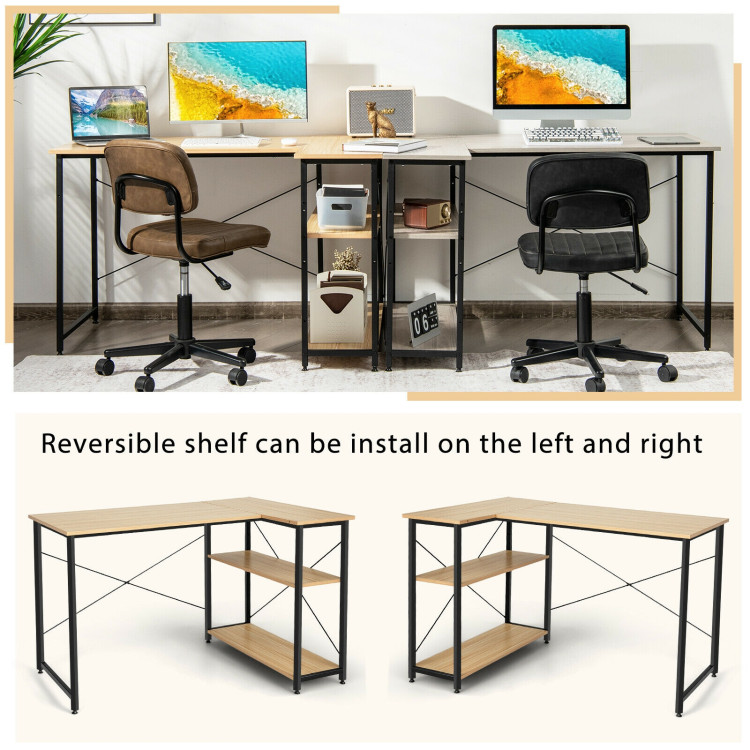48 Inch Reversible L Shaped Computer Desk with Adjustable Shelf-NaturalCostway Gallery View 5 of 11