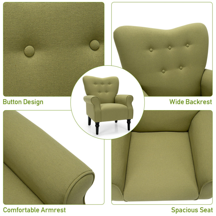 Modern Accent Chair with Tufted Backrest and Rubber Wood Avocado Legs-GreenCostway Gallery View 8 of 8