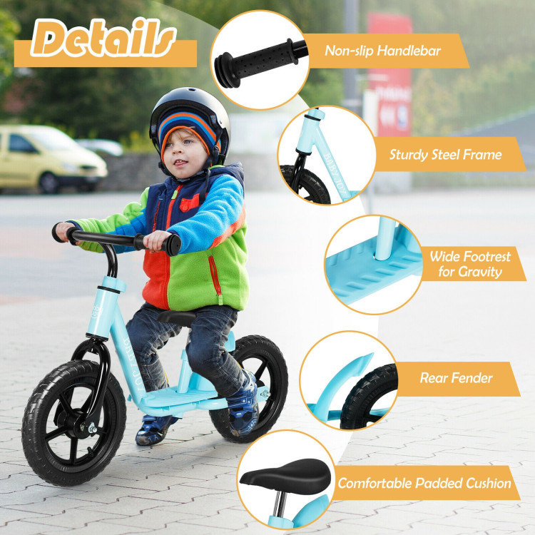 11 Inch Kids No Pedal Balance Training Bike with Footrest-BlueCostway Gallery View 9 of 10