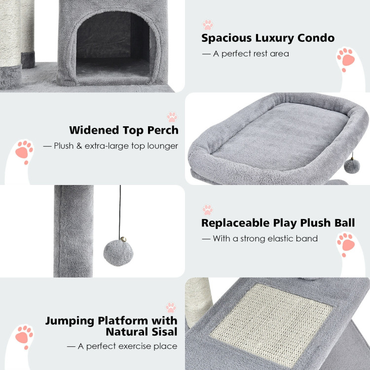 Cat Tree with Perch and Hanging Ball for Indoor Activity Play and Rest-GrayCostway Gallery View 10 of 10
