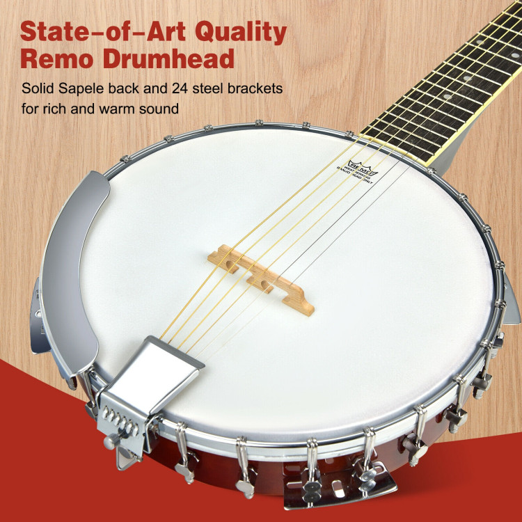 39 Inch Sonart Full-Size 6-string 24 Bracket Professional Banjo Instrument with Open BackCostway Gallery View 10 of 11