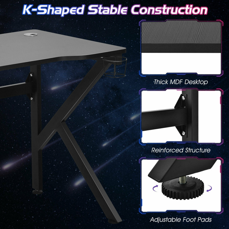 48 Inch K-shaped Gaming Desk with Cup Holder with Headphone HookCostway Gallery View 8 of 9
