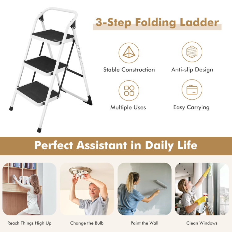 Folding 3-Step Ladder with Handgrip and Anti-Slip PlatformCostway Gallery View 5 of 11