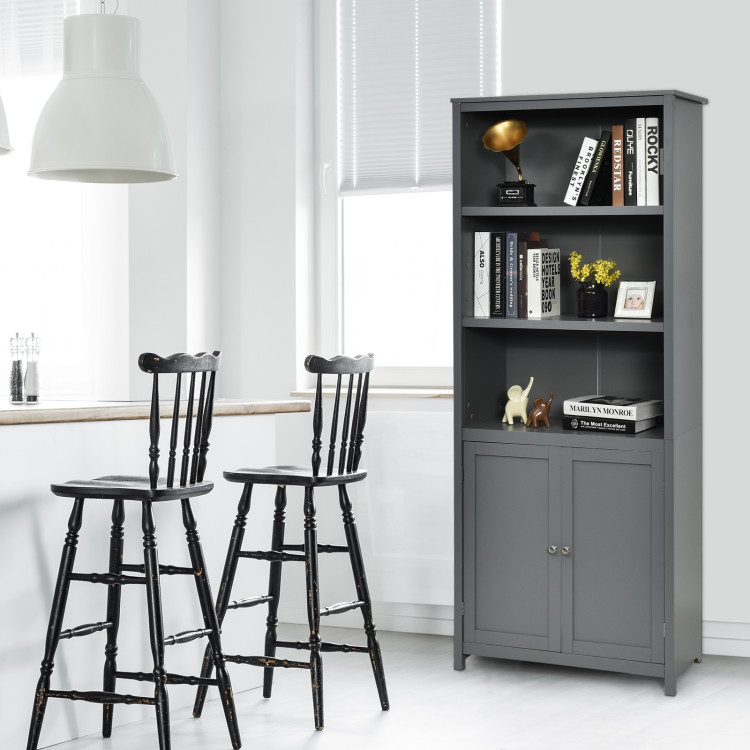 Bookcase Shelving Storage Wooden Cabinet Unit Standing Display Bookcase with Doors-GrayCostway Gallery View 7 of 11