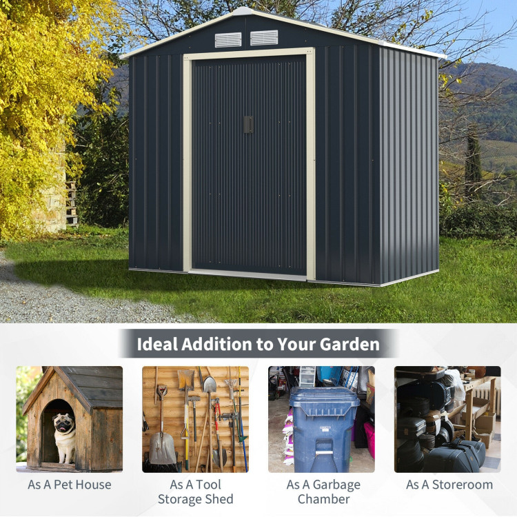 7 Feet X 4 Feet Metal Storage Shed with Sliding Double Lockable Doors-GrayCostway Gallery View 6 of 12