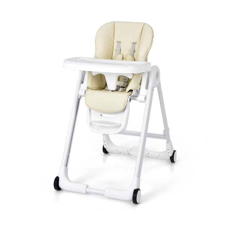 Baby Folding Convertible High Chair with Wheels and Adjustable Height-BeigeCostway Gallery View 8 of 13