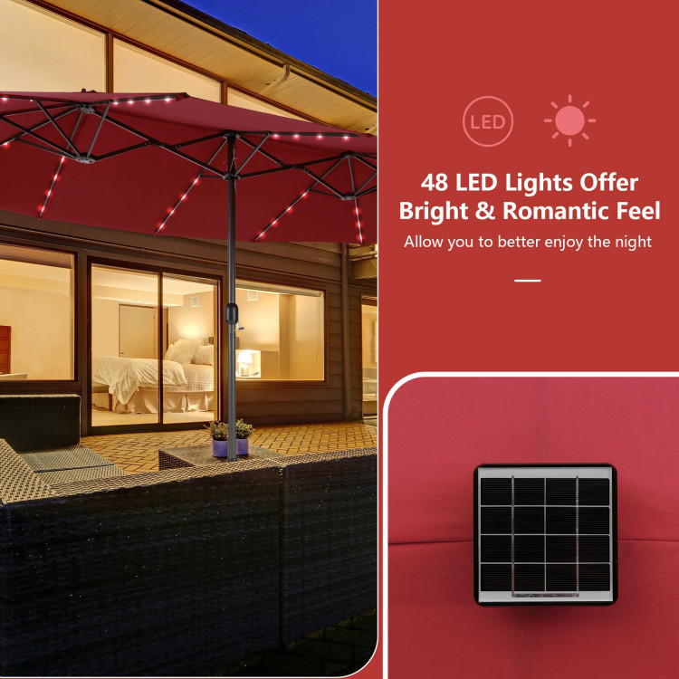 15 Ft Patio LED Crank Solar Powered 36 Lights  Umbrella without Weight Base-Dark RedCostway Gallery View 8 of 11