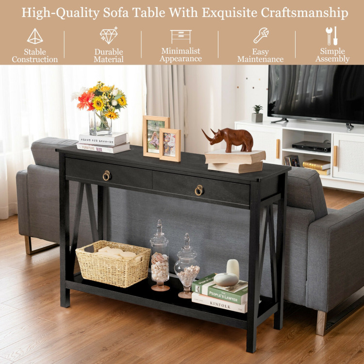 Console Table with Drawer Storage Shelf for Entryway Hallway-BlackCostway Gallery View 8 of 10