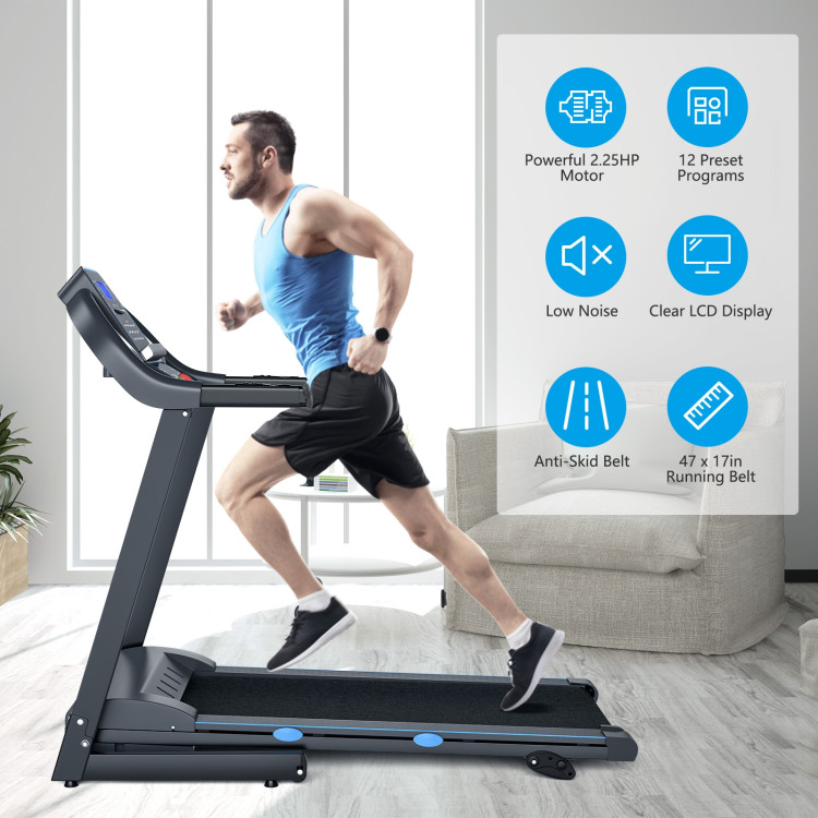 2.25 HP Folding Electric Motorized Power Treadmill with Blue Backlit LCD DisplayCostway Gallery View 3 of 10
