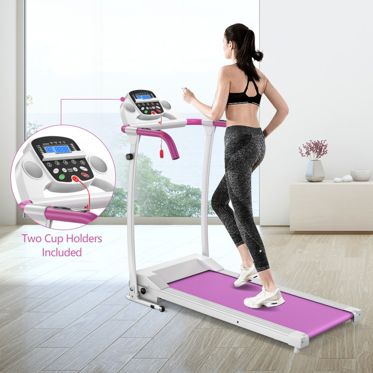Compact Electric Folding Running and Fitness Treadmill with LED Display-PinkCostway Gallery View 7 of 10