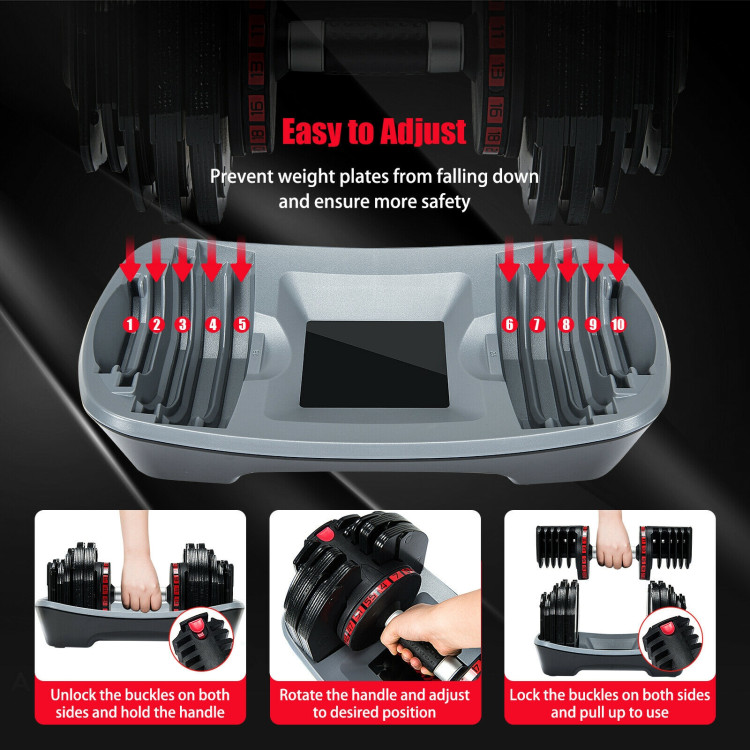 55 Lbs Adjustable Dumbbell with 18 Weights Storage Tray for Gym Home OfficeCostway Gallery View 8 of 11