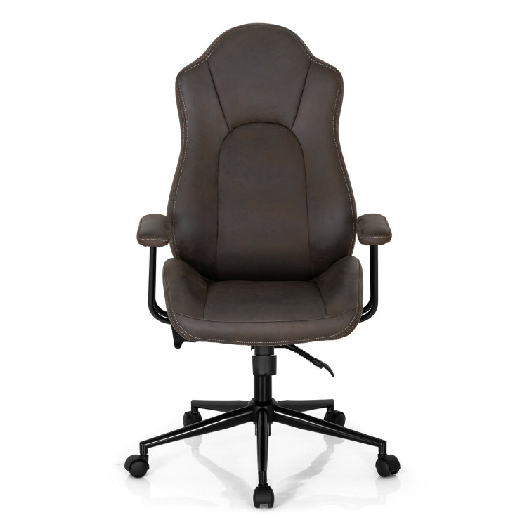 High Adjustable Back Executive Office Chair with Armrest-BrownCostway Gallery View 8 of 12