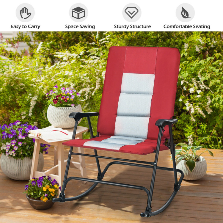 Foldable Rocking Padded Portable Camping Chair with Backrest and Armrest -RedCostway Gallery View 8 of 11