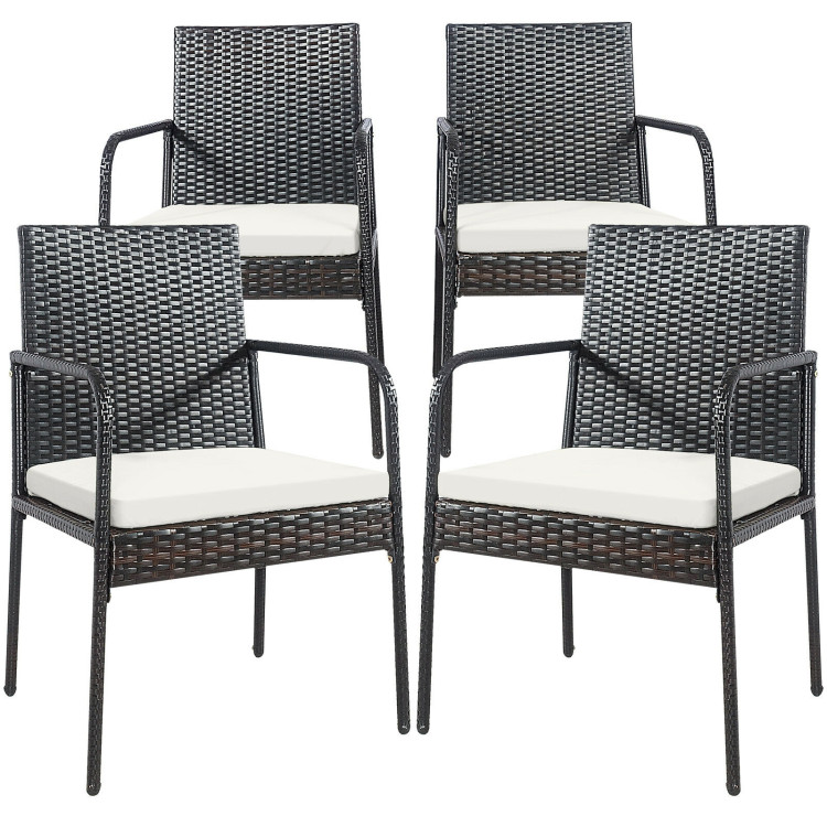 4 Pieces Patio Wicker Rattan Dining Set with Comfy CushionsCostway Gallery View 8 of 10