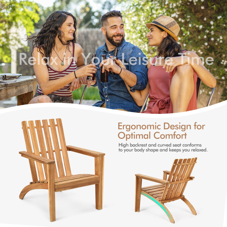Outdoor Durable Patio Acacia Wood Adirondack Lounge Armchair-NaturalCostway Gallery View 5 of 10