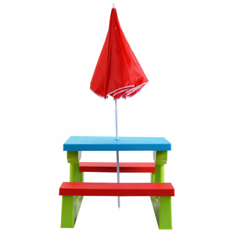 Kids Picnic Folding Table and Bench with UmbrellaCostway Gallery View 8 of 12