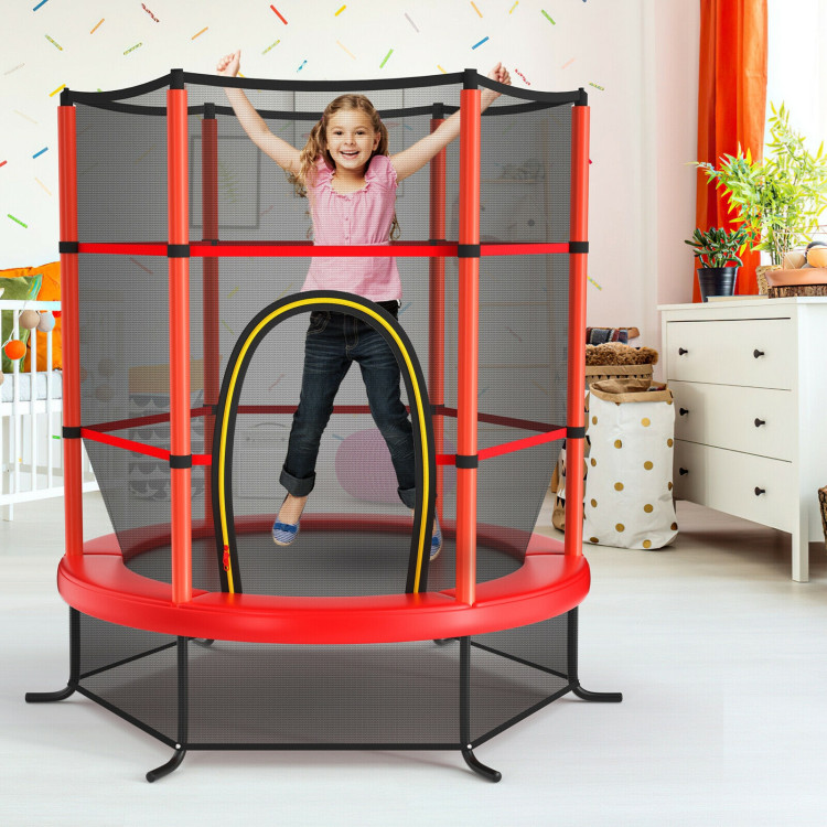 55 Inch Kids Recreational Trampoline Bouncing Jumping Mat with Enclosure Net-RedCostway Gallery View 1 of 10
