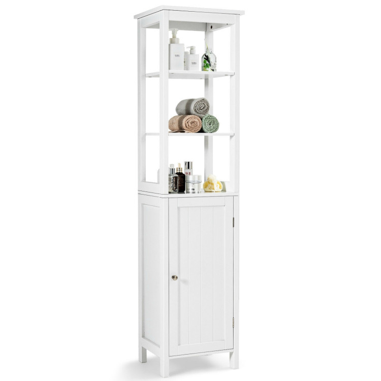 Freestanding Storage Cabinet With 3-Tier Shelf and Door for Bathroom-WhiteCostway Gallery View 8 of 10