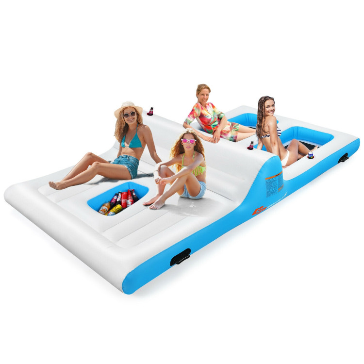 Floating 4 Person Inflatable Lounge Raft with 130W Electric Air-WhiteCostway Gallery View 8 of 10