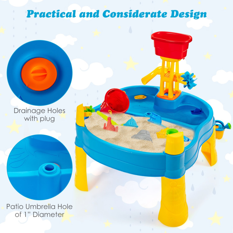 Kids Sand and Water Table for Toddlers with Umbrella and 18 Pieces Accessory SetCostway Gallery View 9 of 9
