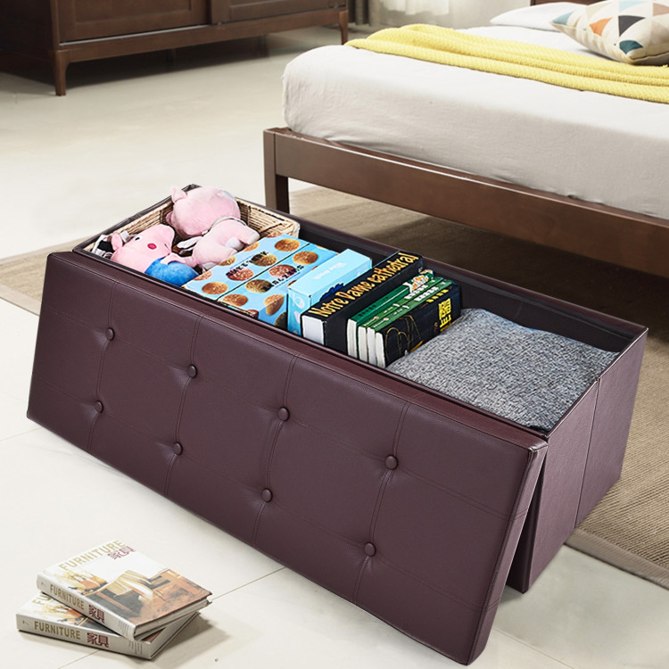 45 Inches Large Folding Ottoman Storage Seat - BrownCostway Gallery View 1 of 9